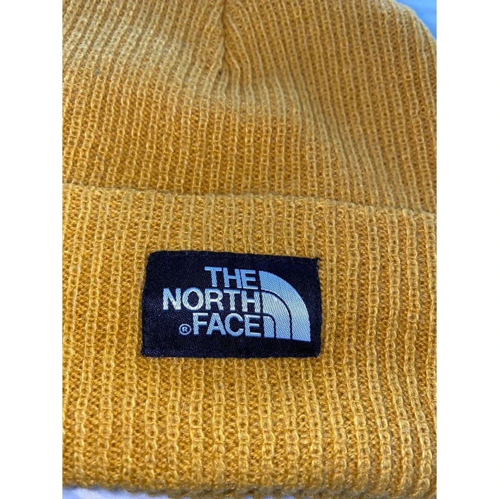 The North Face Mustard Yellow Knit Cuffed Beanie‎ Logo Patch Hat One Size